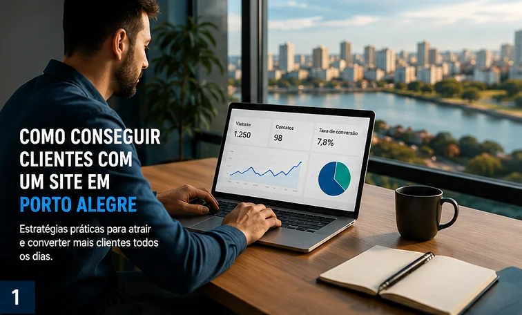 Como conseguir clientes com um site em Porto Alegre analisando métricas de marketing digital no notebook