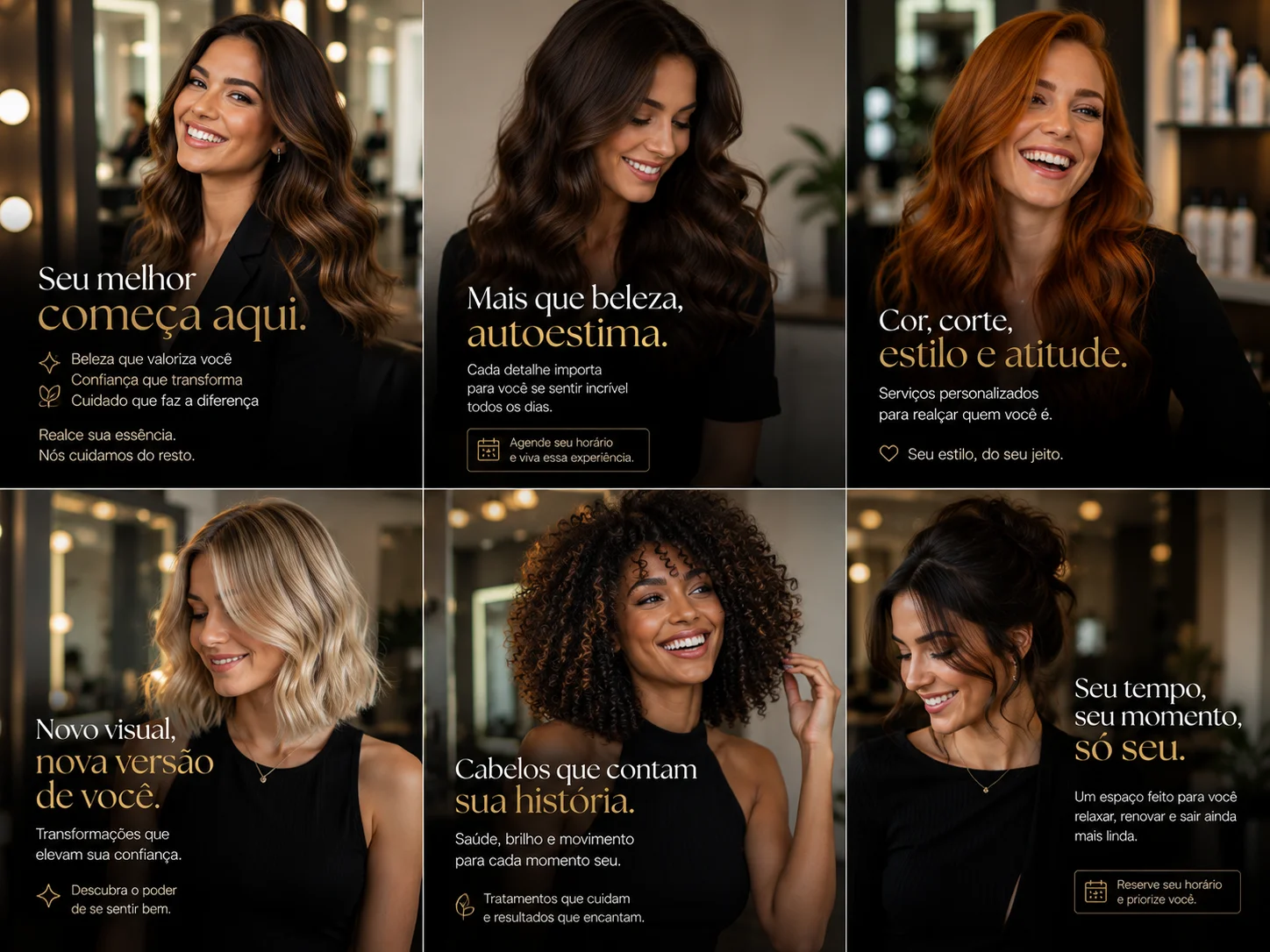 Grade de fotos com portfólio de cortes e transformações de cabelo