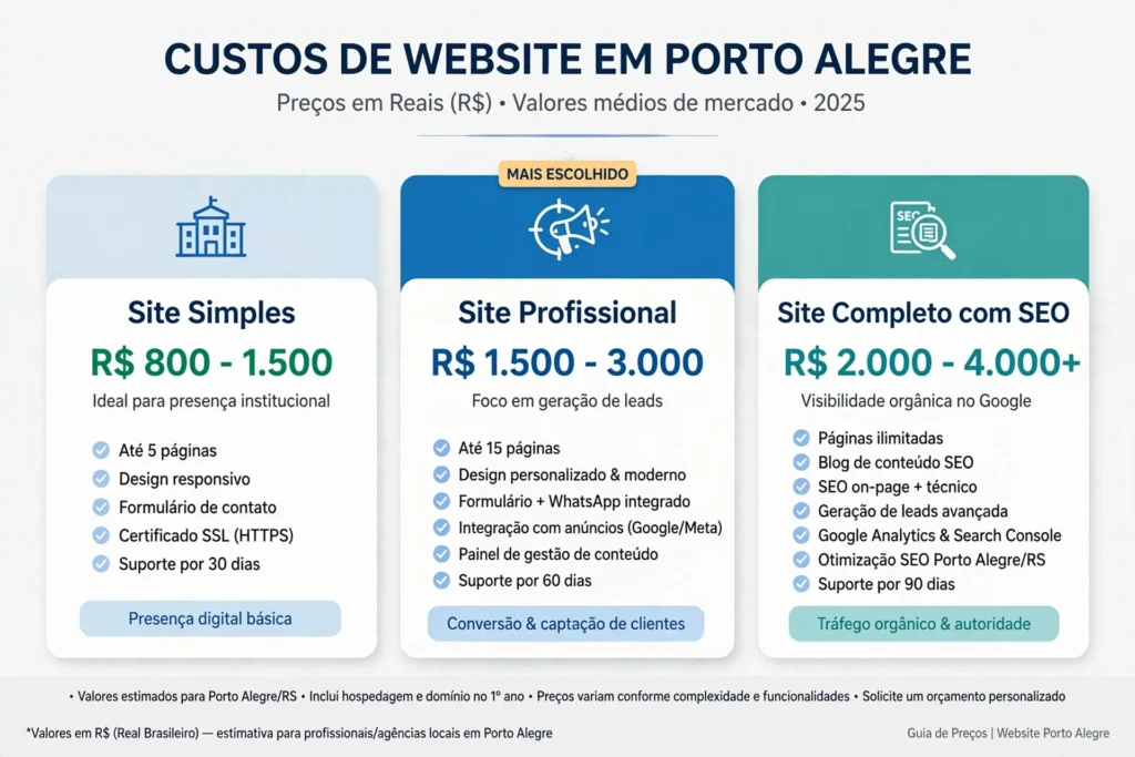 quanto custa um site em porto alegre - tabela de preços site simples profissional e completo com seo
